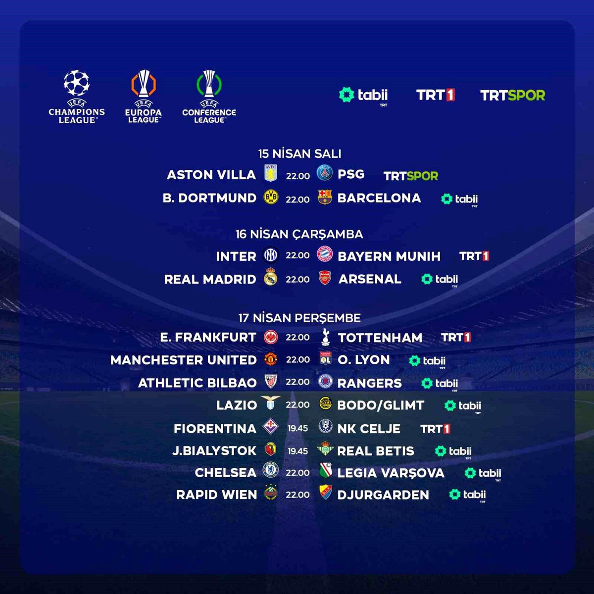 UEFA Şampiyonlar Ligi Çeyrek Final Rövanş Turu Futbol Karşıl